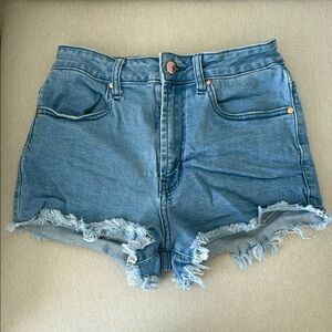 Denim Blue Frayed Hem Women's Shorts